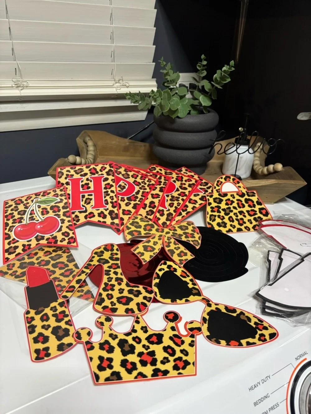 Leopard Print Birthday Banner - Yellow and Red Party Garland